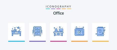 paquete de iconos azul de oficina 5 que incluye horario. cita. sorteo de oficina. recepción. escritorio. diseño de iconos creativos vector