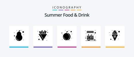 Summer Food and Drink Glyph 5 Icon Pack Including sweet. dessert. fruit. ice cream. food vendor. Creative Icons Design vector