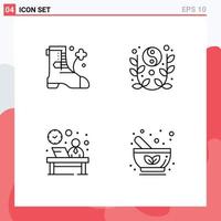 Mobile Interface Line Set of 4 Pictograms of shose front lunar yin yang hour Editable Vector Design Elements