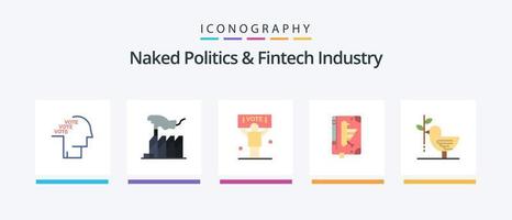 política desnuda y paquete de iconos flat 5 de la industria fintech que incluye declaración. códice. interés. libro. política. diseño de iconos creativos vector