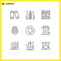 Pack of 9 Modern Outlines Signs and Symbols for Web Print Media such as breakfast easter egg internet easter share Editable Vector Design Elements