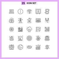 Mobile Interface Line Set of 25 Pictograms of rings beat wifi mobil school Editable Vector Design Elements