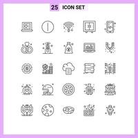 Mobile Interface Line Set of 25 Pictograms of rings beat wifi mobil school Editable Vector Design Elements