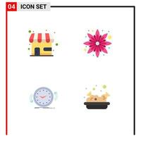 Set of 4 Commercial Flat Icons pack for market clockwise store floral time Editable Vector Design Elements