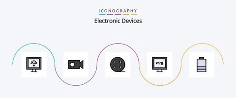 paquete de iconos de 5 planos llenos de línea de dispositivos que incluye . poder. cargar. eléctrico. televisión vector