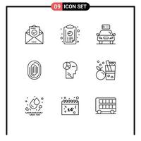 Set of 9 Modern UI Icons Symbols Signs for scanner recognition car identity power Editable Vector Design Elements