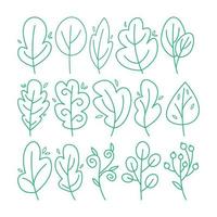 Set of hand drawn minimal outline cute leaves illustration collection. vector