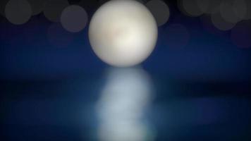 Night moon calm pond reflection blur lens lighting seamless backdrop. video