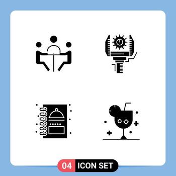 Universal Icon Symbols Group of 4 Modern Solid Glyphs of business robotics discussion industry menu Editable Vector Design Elements