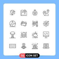 Stock Vector Icon Pack of 16 Line Signs and Symbols for shipping location file destination power Editable Vector Design Elements