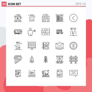 Pack of 25 Modern Lines Signs and Symbols for Web Print Media such as media internet blood infrastructure health Editable Vector Design Elements