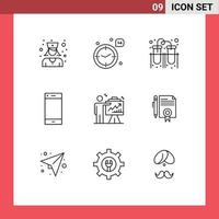 paquete de iconos de vector de stock de 9 signos y símbolos de línea para elementos de diseño de vector editables de contacto de anillo de laboratorio de teléfono inteligente de negocios