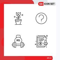 Set of 4 Modern UI Icons Symbols Signs for decoration dumbbell tulip ui kettlebell Editable Vector Design Elements