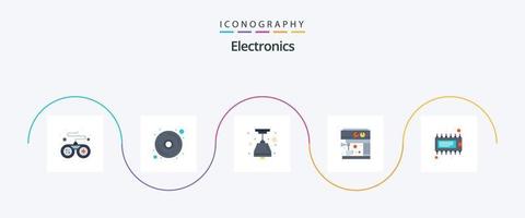 Paquete de 5 iconos planos de electrónica que incluye. ic bombilla. electrónico. componente vector