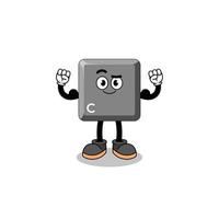 Mascot cartoon of keyboard C key posing with muscle vector