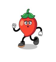 running chili pepper mascot illustration vector