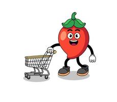 Cartoon of chili pepper holding a shopping trolley vector