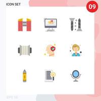 Mobile Interface Flat Color Set of 9 Pictograms of head music construction instrument accordion Editable Vector Design Elements