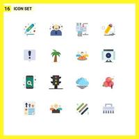 Mobile Interface Flat Color Set of 16 Pictograms of draw painting assemble darwing parts Editable Pack of Creative Vector Design Elements