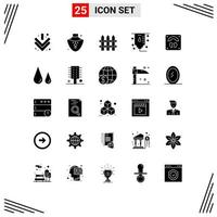 Group of 25 Solid Glyphs Signs and Symbols for biology sports fence scale medical Editable Vector Design Elements