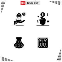 4 Thematic Vector Solid Glyphs and Editable Symbols of solution success gear money sand Editable Vector Design Elements