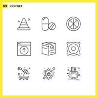 Group of 9 Outlines Signs and Symbols for application web decoration up window Editable Vector Design Elements