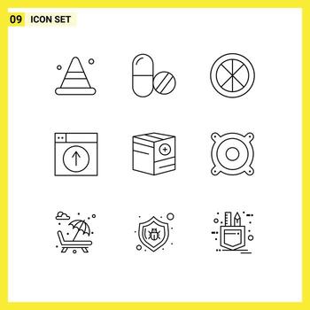Group of 9 Outlines Signs and Symbols for application web decoration up window Editable Vector Design Elements