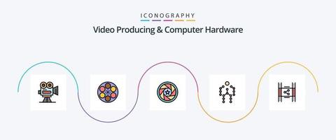 Video Producing And Computer Hardware Line Filled Flat 5 Icon Pack Including capture. action. tank. photo. logo vector