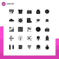 User Interface Pack of 25 Basic Solid Glyphs of love card tshirt mail mandarin Editable Vector Design Elements