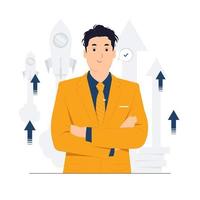 Powerful Successful Young Businessman with high self esteem and confidence dressed in stylish suit, pointing himself with fingers proud and happy concept illustration vector