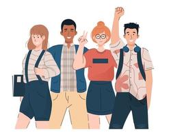 Group of young students. Happy girls and boys in casual clothes. Flat cartoon illustration vector