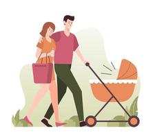 Young parents walking with their baby. Maternity concept
