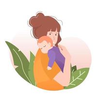 Happy smiling young mother hugging little baby. Motherhood and maternity concept vector