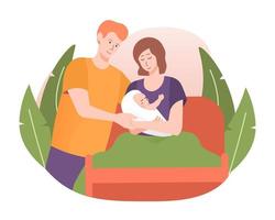felices padres jóvenes con un bebé recién nacido. concepto de maternidad y maternidad