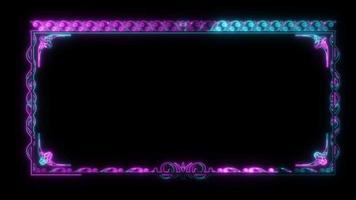 patterned frame animation. glowing blue and purple neon moving background. rectangular border with lines of ultraviolet rays. video