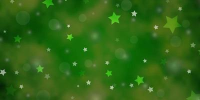 Fondo de vector verde claro, amarillo con círculos, estrellas.