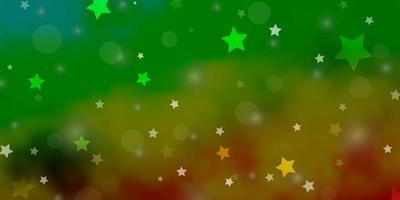 Fondo de vector verde claro, amarillo con círculos, estrellas.