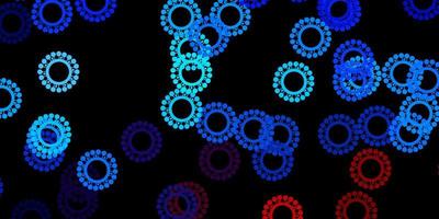 Dark blue, red vector background with covid-19 symbols.