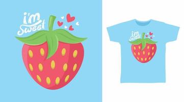 Soy una tipografía de diseño elegante de camiseta para niños dulces con ilustración de fresa sobre fondo azul, buena para afiches, impresiones y otros usos. vector