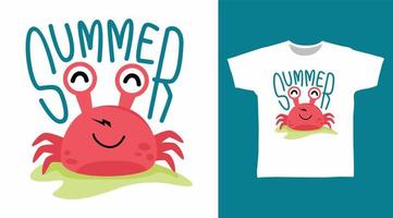 Cute crab summer design vector illustration ready for print on kids t-shirt.