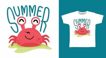 ejemplo lindo del vector del diseño del verano del cangrejo listo para imprimir en la camiseta de los niños.