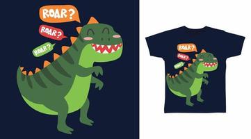 Funny dinosaur cartoon tees concept design vector