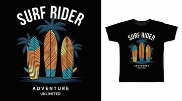 Surf rider design vector with surfboard illustration, ready for print on t-shirt