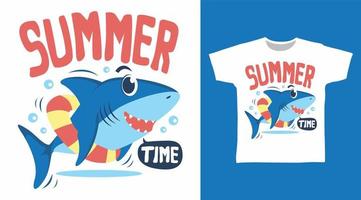 concepto de vector de diseño de camiseta de ilustración de tiempo de tiburón de verano.