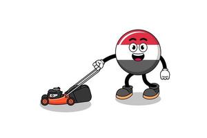 yemen flag illustration cartoon holding lawn mower vector