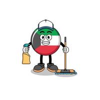 mascota de carácter de la bandera de kuwait como servicios de limpieza vector