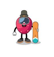 Mascot cartoon of prickly pear snowboard player vector