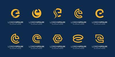 conjunto de plantilla de logotipo de letra inicial abstracta e. iconos para negocios de lujo, elegantes, simples. vector premium