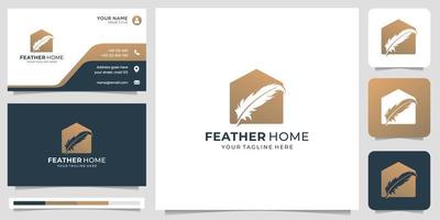 creative signature feather logo and home flat design concept. logo and business card template. vector