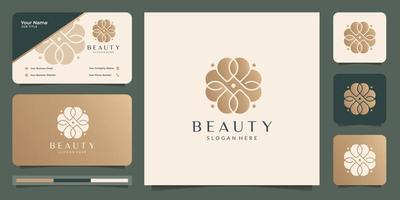 logotipo de flor de belleza femenina.color dorado floral de lujo, salón femenino, logotipo y diseño de tarjeta de visita. vector